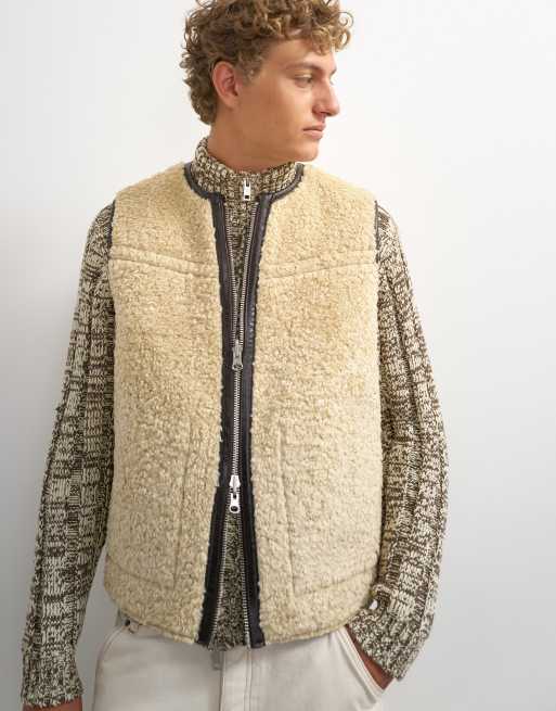 Topman gilet réversible en imitation cuir et imitation peau de mouton coupe classique marron, 3 de 5