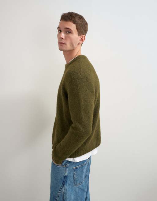 Topman glesstickad tröja med avslappnad passform i khaki, 3 av 5