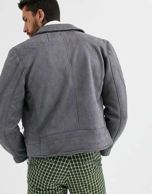 Topman – Grå bikerjacka i mockaimitation, 2 av 4