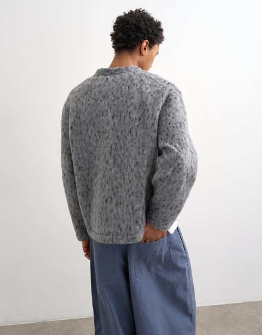 Topman - Grå cardigan med tekstur og leopardprint i uldblanding, 4 af 5