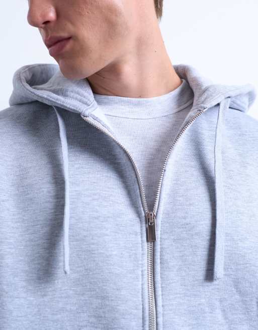 Topman – Grå, kraftig huvtröja i oversize med lång dragkedja, 4 av 5