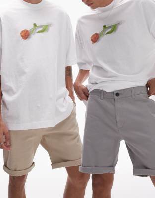 Topman – Grå och ljusbeiga chinosshorts med smal passform, 2-pack - view 1