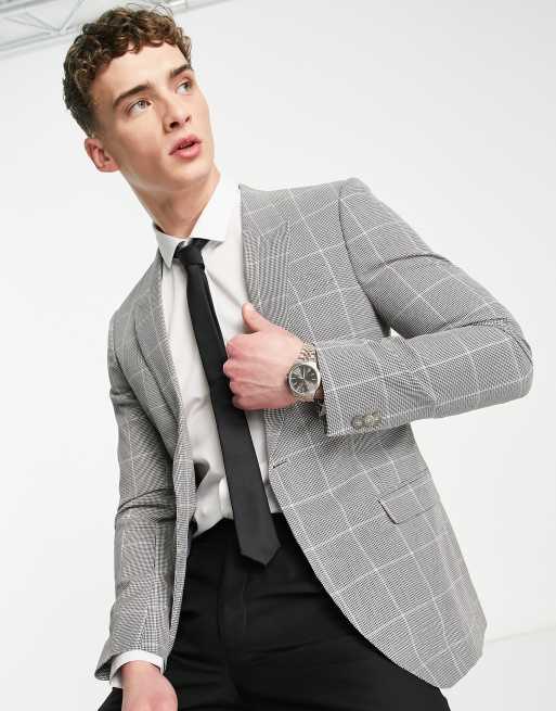 Topman – Grå rutig kavaj i extra smal passform