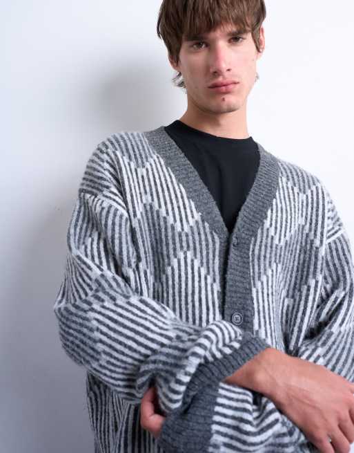 Topman – Grå, stickad kofta med rombmönster, 4 av 5