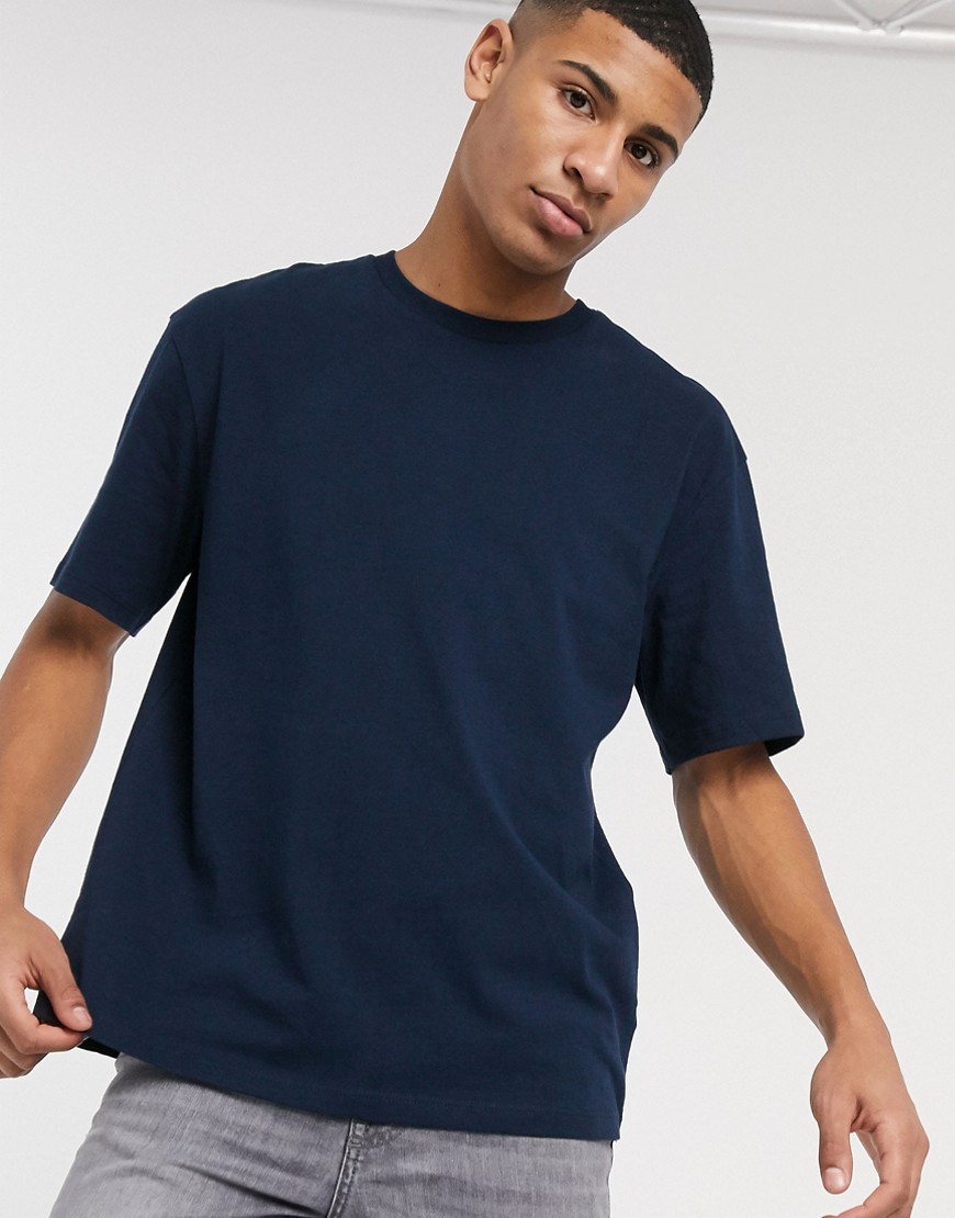Topman – Grå t-shirt i oversize-Marinblå