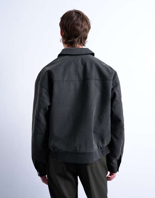Topman – Grå, tvättad jacka i mockaimitation, 4 av 5