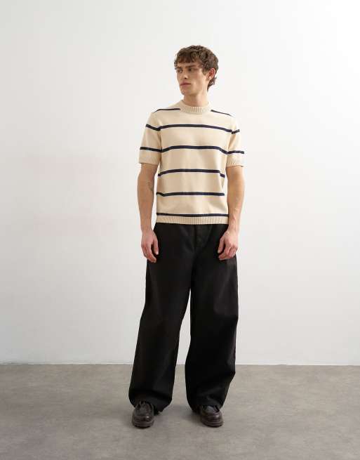 Topman – Gräddvit, randig och stickad t-shirt med klassisk passform, 2 av 5