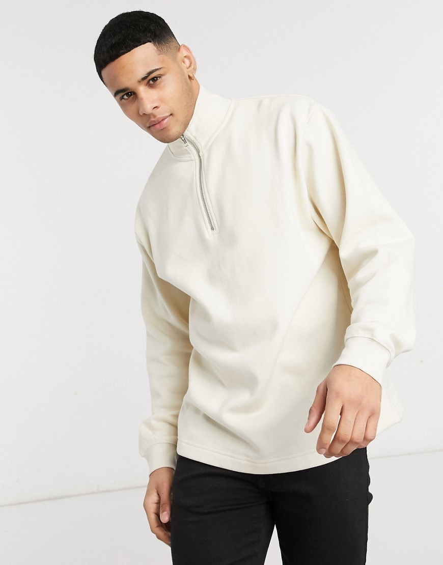 Topman – Gräddvit sweatshirt med halvlång dragkedja