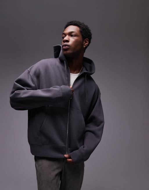Topman – Grafitowa zapinana na zamek bluza z kapturem oversize