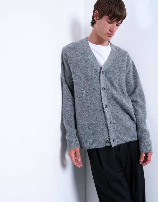 Topman – Grafitowy kardigan o regularnym kroju z dekoltem w szpic