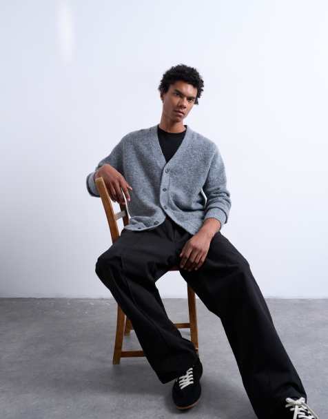 Topman oversized v neck cardigan in charcoal