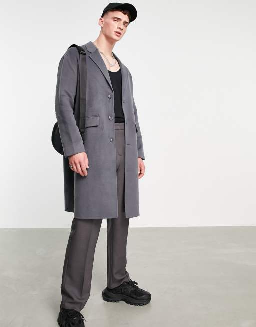 Topman – Grafitowy luźny płaszcz z imitacji wełny 