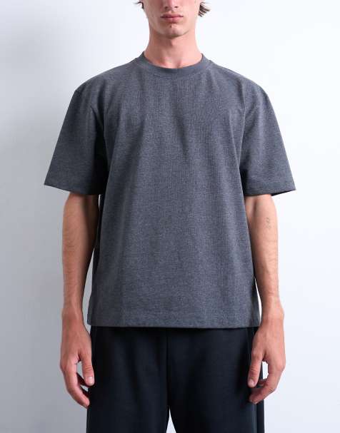Topman – Grafitowy melanżowy gruby T-shirt premium o krótkim fasonie - view 1