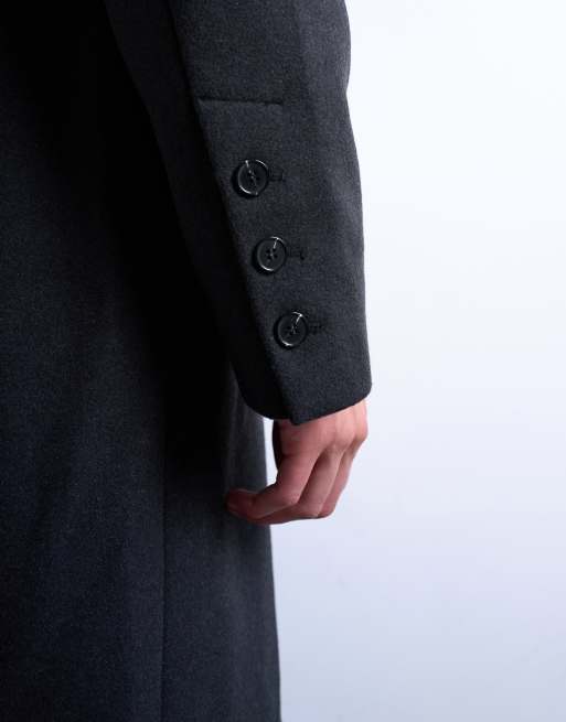 Topman – Grafitowy, taliowany płaszcz dwurzędowy z domieszką wełny, 4 z 5