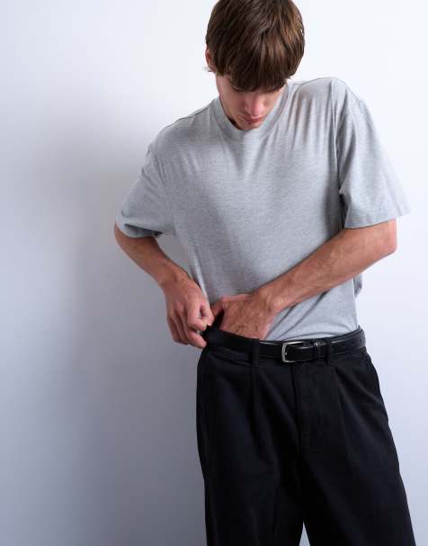 Topman – Gråmelerad t-shirt med klassisk passform - view 1