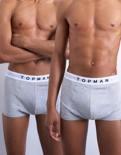 Topman – Gråmelerade boxershorts med vita midjeband, 2-pack - view 1