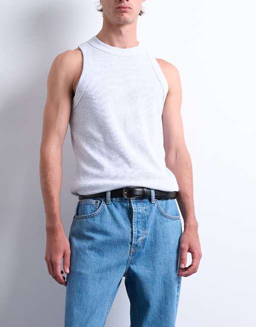 Topman – Gråmelerat, figurnära linne i ribbat tyg med hög ringning, 2 av 5