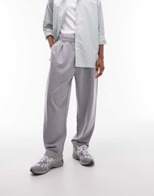 Topman - Gråmelerede sweat-joggingbukser i baggy fit