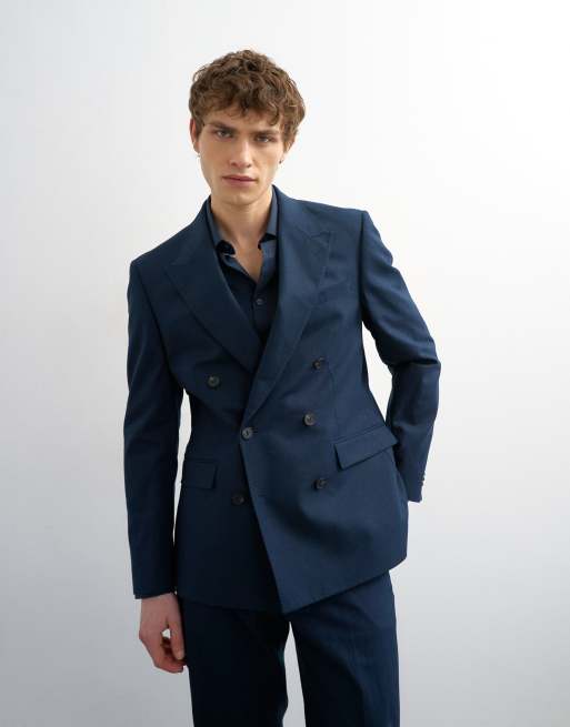 Topman – Granatowy lniany garnitur dwurzędowy, 2 z 3