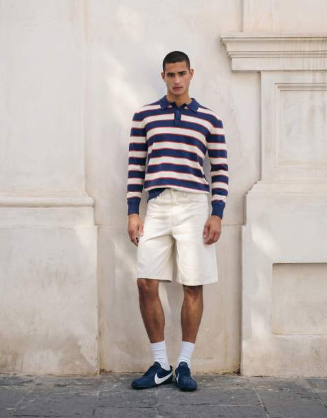 Topman – Granatowa dzianinowa koszulka polo o regularnym kroju w paski - view 1
