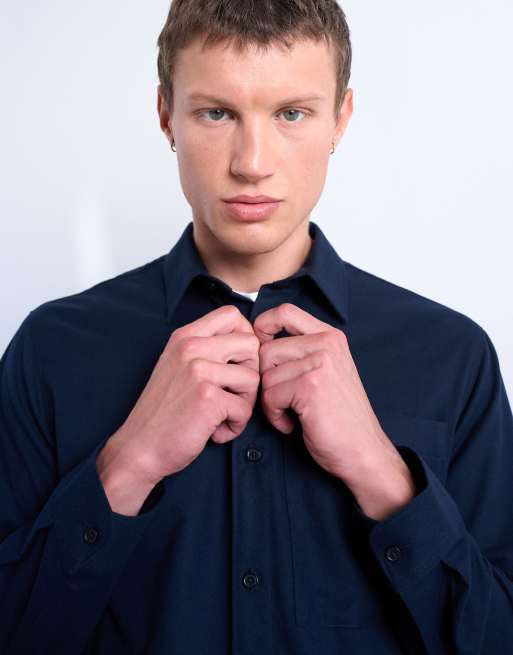 Topman – Granatowa flanelowa koszula o regularnym kroju, 4 z 5