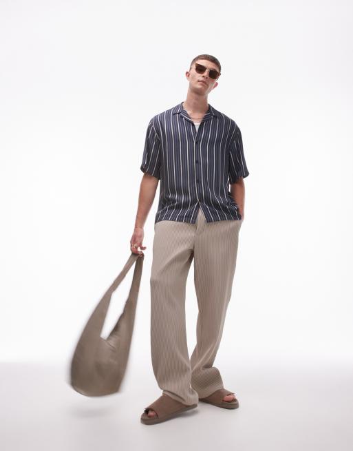 Topman – Granatowa koszula w paski z krótkimi rękawami, 2 z 4