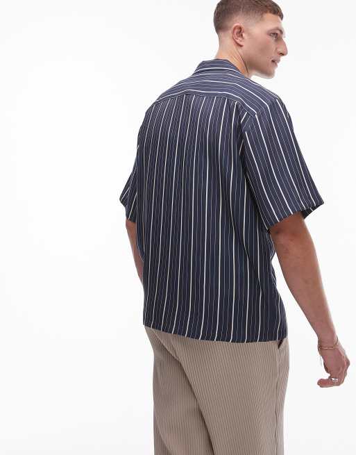 Topman – Granatowa koszula w paski z krótkimi rękawami, 4 z 4