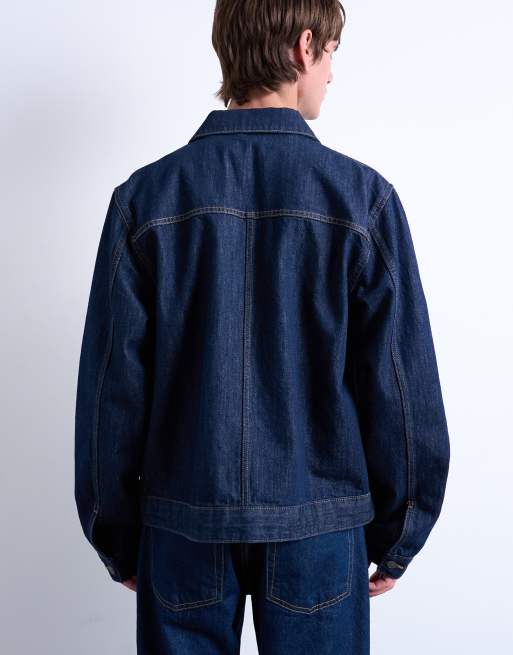 Topman – Granatowa kurtka jeansowa o luźnym kroju, 5 z 5