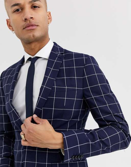 Topman – Granatowy obcisły garnitur w kratę, 2 z 3