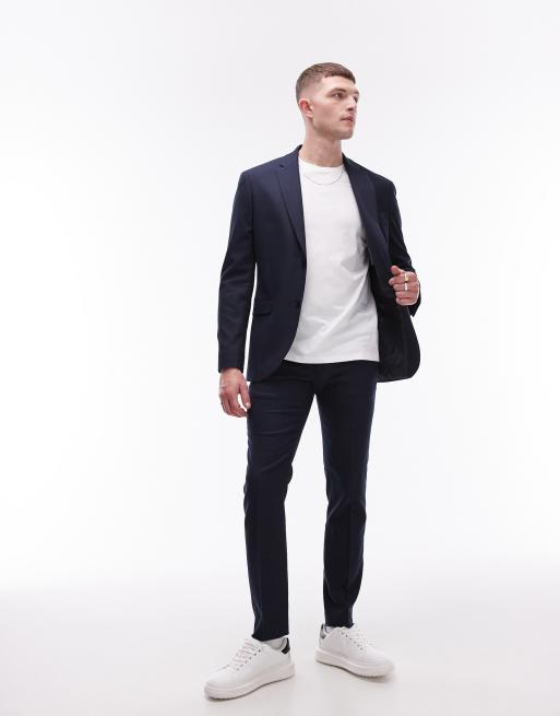 Topman – Granatowa teksturowana kurtka garniturowa o obcisłym kroju, 5 z 5
