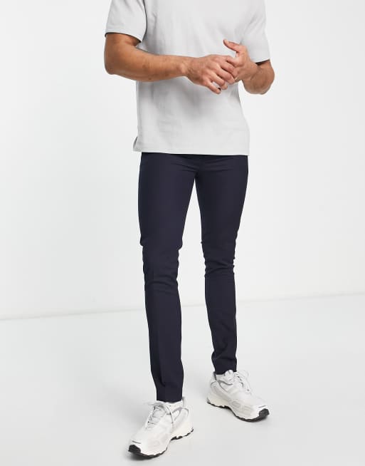 Topman – Granatowe eleganckie spodnie o bardzo obcisłym kroju