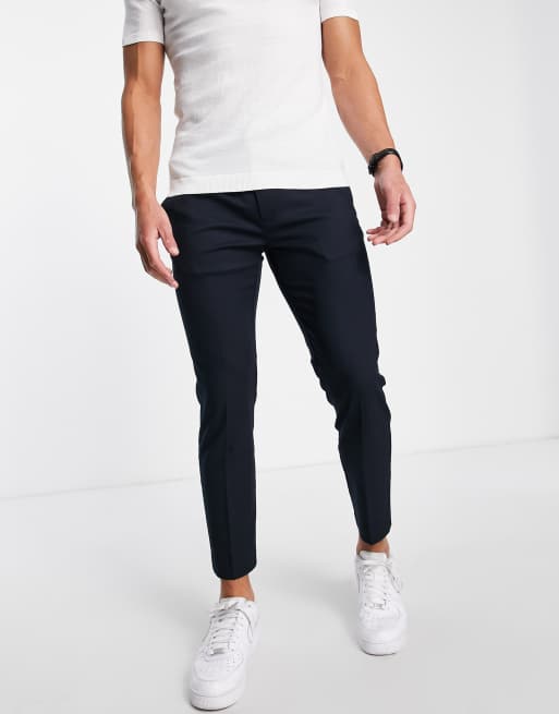 Topman – Granatowe eleganckie spodnie o obcisłym kroju z elastyczną talią