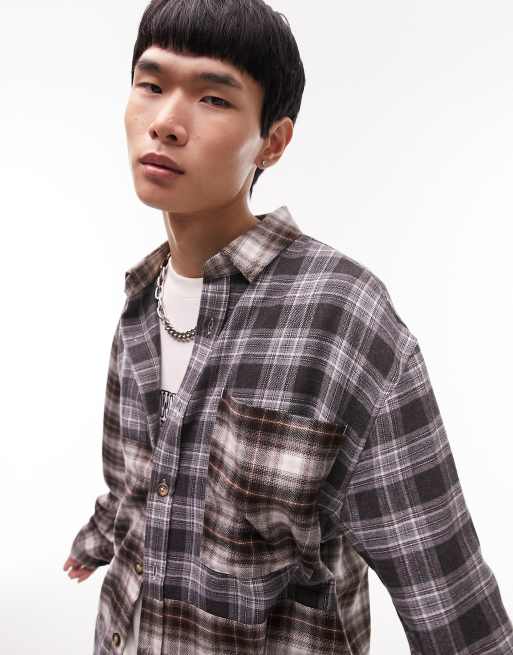 Topman – Granatowo-brązowa koszula oversize w kratę