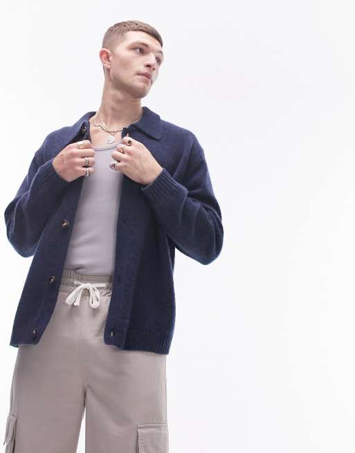 Topman – Granatowy dzianinowy kardigan zapinany na guziki