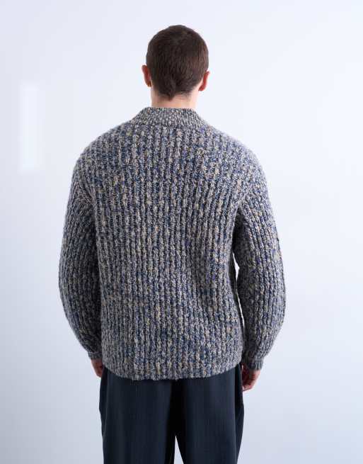 Topman – Granatowy luźny kardigan z grubej skręcanej dzianiny, 3 z 5
