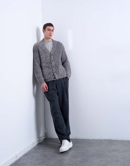 Topman – Granatowy luźny kardigan z grubej skręcanej dzianiny, 4 z 5