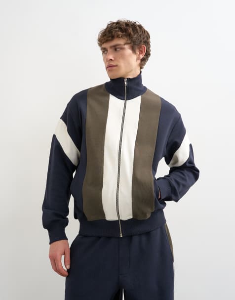 Topman – Granatowy panelowy top dresowy z piki o klasycznym kroju - view 1