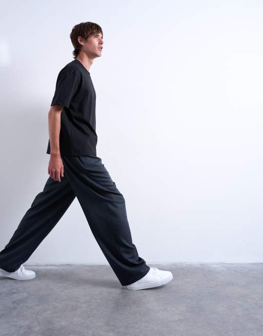 Topman – Grårandiga, plisserade byxor med vida ben, 3 av 5