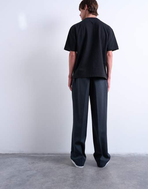 Topman – Grårandiga, plisserade byxor med vida ben, 5 av 5