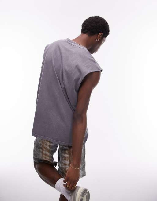 Topman – Gråtvättad, ärmlös t-shirt med avslappnad passform, 3 av 4