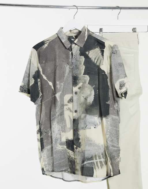 Topman Graues Hemd Mit Print Evesham Nj