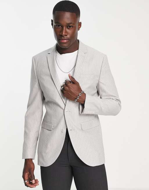 Topman gray suit jacket in white stripe | ASOS