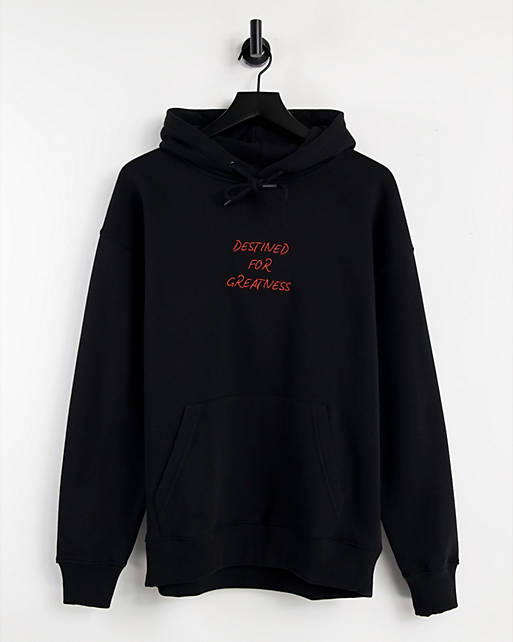 Topman greatness embroidered hoodie in black