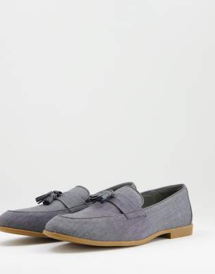 Topman grey chambray piper tassel loafers