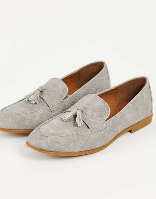Topman grey piper emboss tassel loafers