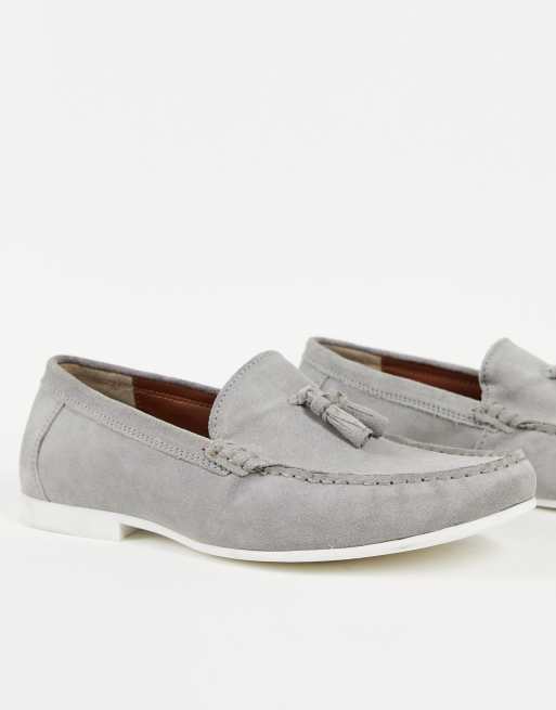 Topman grey real suede malik tassel loafers