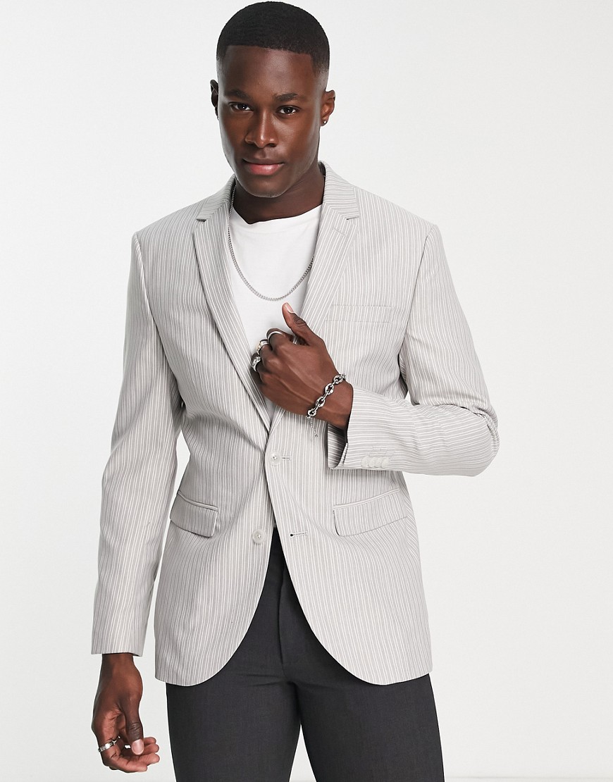Topman grey suit jacket in white stripe
