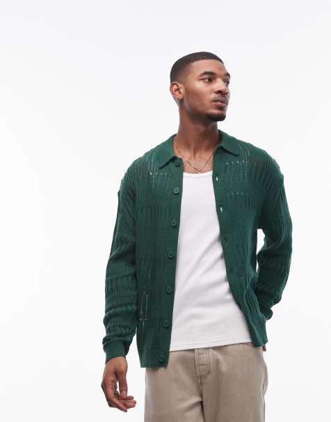 Topman - Grøn cardigan i hulstrik - view 1