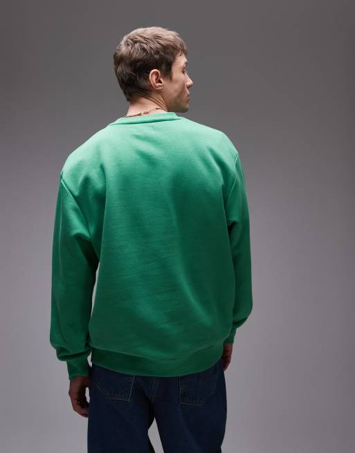 Topman – Grön, avslappnad sweatshirt med Boston-tryck i chenille, 4 av 4