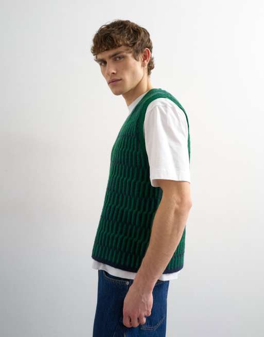Topman – Grön, stickad väst i kort design med avslappnad passform, 4 av 5